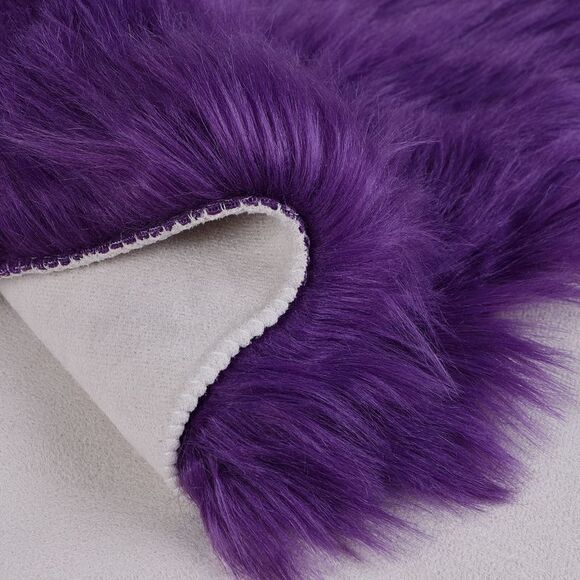 Faux Fur Round Rug Fluffy Area Rugs for Bedroom 2 x 2 Feet Purple - Picture 6 of 6